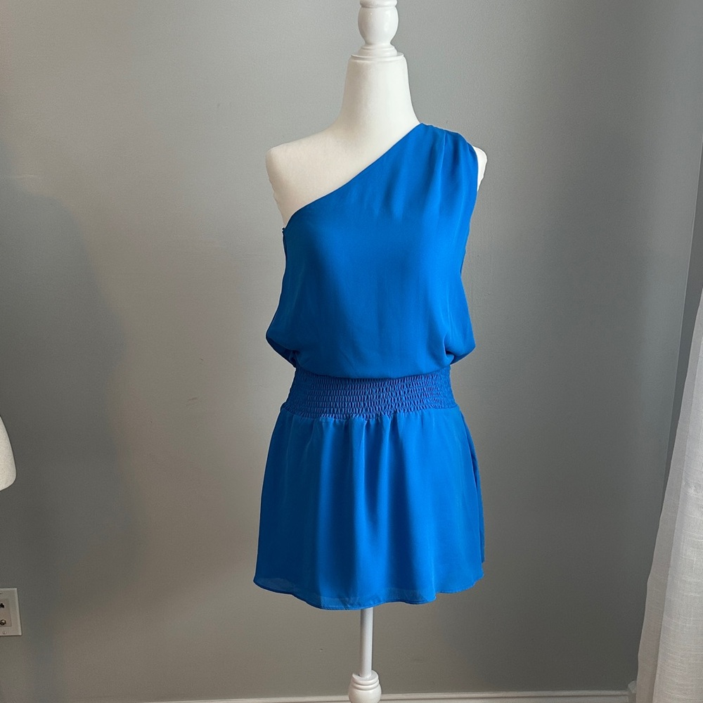 Olivaceous Vibrant Blue One Shoulder Dress